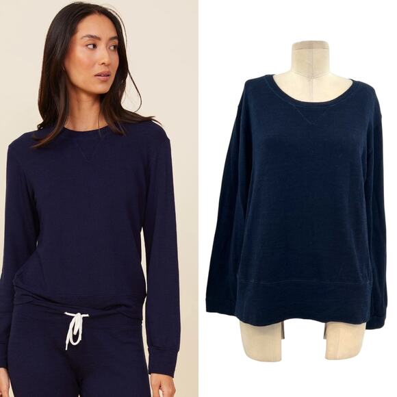 Monrow‎ Supersoft Crew Neck Sweatshirt Long Sleeve Navy Blue Size Large - Picture 1 of 10